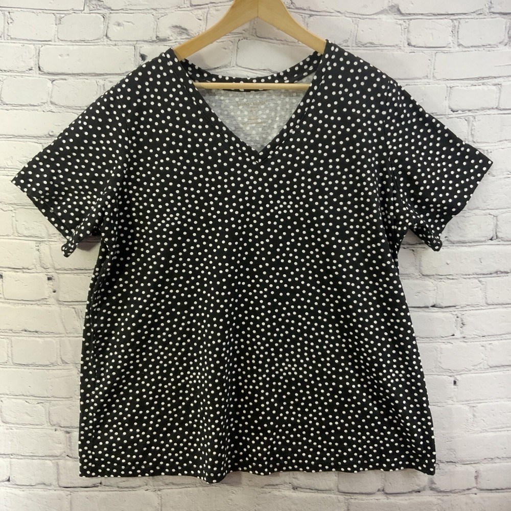 Woman Within Blouse Womens Sz L Black White Polka Dot Print
